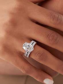 1 Set Lightweight Luxury Cubic Zirconia Sparkling Charming Promise Ring, Exquisite Jewelry, Suitable For Weddings, Evening Parties And Other Occasions - Light Luxury  Ring Set - View 4