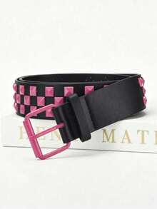 1pc Unisex Punk Style Metal Rivet Belt, Casual Everyday Adjustable Belt - Pink - View 1