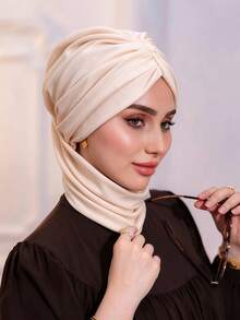 1pc Women's Instant Turban Elegant Minimalist Solid Color Slip-On Hijab, Versatile Multi-Functional Non-Slip Sweat-Absorbing Headscarf With Different Wearing Styles, Ruched Design For 3D Full Look, Modal Jersey Fabric Comfortable Soft Skin-Friendly, Suitable For Daily Wear, Yoga And Sports - Multicolor - View 18
