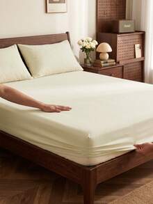 2/3pcs Solid Color Fitted Sheet Mattress Protector Bed Sheet Deep Pocket Soft Breathable Suitable For All Bed Sizes Twin/Full/King/Queen 9-12inch/25cm Deep Pocket Machine Washable  Light Khaki - Light Khaki - View 1