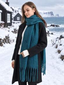 1pc Solid Color Soft Thick Fashion Street Commute Versatile Polyester Scarf For Autumn/Winter Daily Wear - Ha Qingse - View 2
