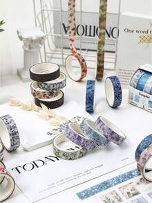 5 Rolls Vintage Washi Tape, Assorted Pattern Paper Tape, Suitable For Scrapbooking, Journaling, Art Creation, Handmade Crafts And Gift Wrapping Stickers, Back To School Essential - Winter Wilderness - View 4