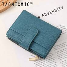 Women's PU Leather Wristlet Short Wallet, Fashionable Versatile Litchi Grain, Snap Button With Zipper Coin Pocket, Multi-Card Slot Folding Wallet - Multicolor - View 2