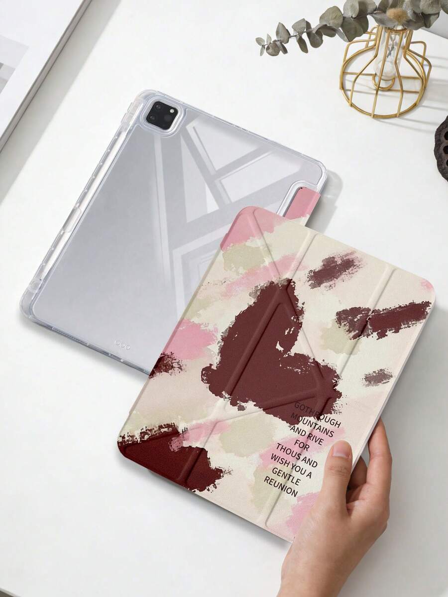 1件酒紅色愛心字母平板保護殼，適用於 MatePad Air 11.5 吋、11.5 S 平板保護殼，壓克力背板，Y型折疊支架，附筆槽，適用於 Redmi Pad 2 11 吋、Pad SE 11 吋平板殼，適用於 iPad Air 11 吋、A16、第9代、第10代、第11代機型，彩繪平板保護殼 - 彩色 - 查看 1