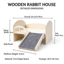 Wooden Bunny Loft House With Non-Slip Ramp, Indoor Small Animal Hideout ...