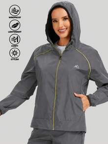 1PC Women's Windproof Jacket Lightweight Zipper Windbreaker Hooded With Pockets Outdoor Hiking Cycling Daily Exercise - Grey - View 1