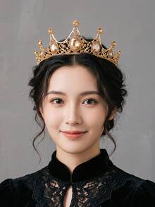 歐式宮廷風金色香檳水晶皇冠 合金鏤空仿寶石髮梳 新娘婚禮晚宴派對髮飾 - 香檳色 - 查看 9