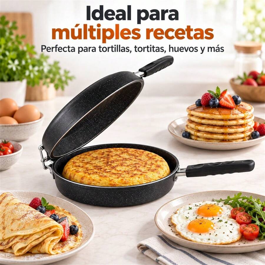 مقلاة تور tortilla مزدوجة 24 سم من سبيكة الألومنيوم غير اللاصقة، تصميم قابل للفصل 2 في 1 متوافق مع مواقد الحث والغاز والكهرباء - مشاهدة 1