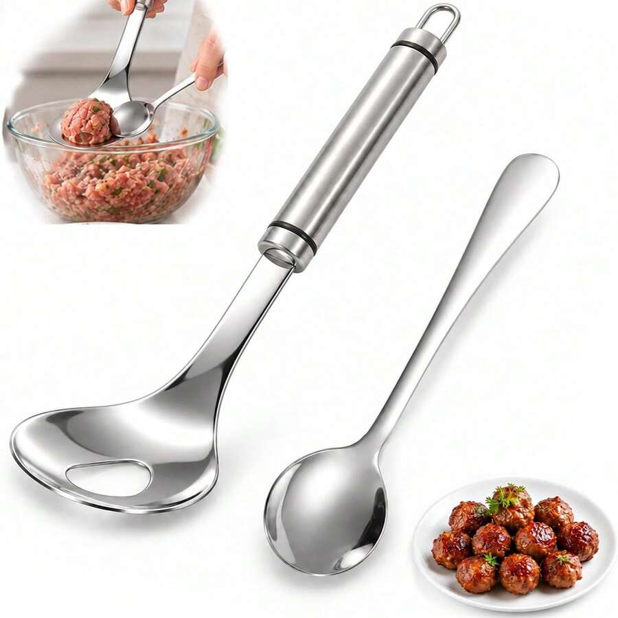 1 Set 2026 Upgrade Stainless Steel Meatball Maker, Long Handle Meatball Shaping Tool With Storage Loop, Meatball Scoop Former For Ground Beef, Pork, Turkey, Homemade Meatballs, Kitchen Cooking & Food Prep