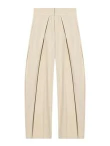 Women's Loose Casual Pleated Wide Leg Pants, High Waist Striped Long Pants, Office Commute Pants, Autumn/Winter - Apricot - View 4