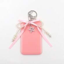 1pc Beaded Faux Pearl Ribbon Bow Star Pendant ID Card Holder Keychain Card Wallet - Multicolor - View 7