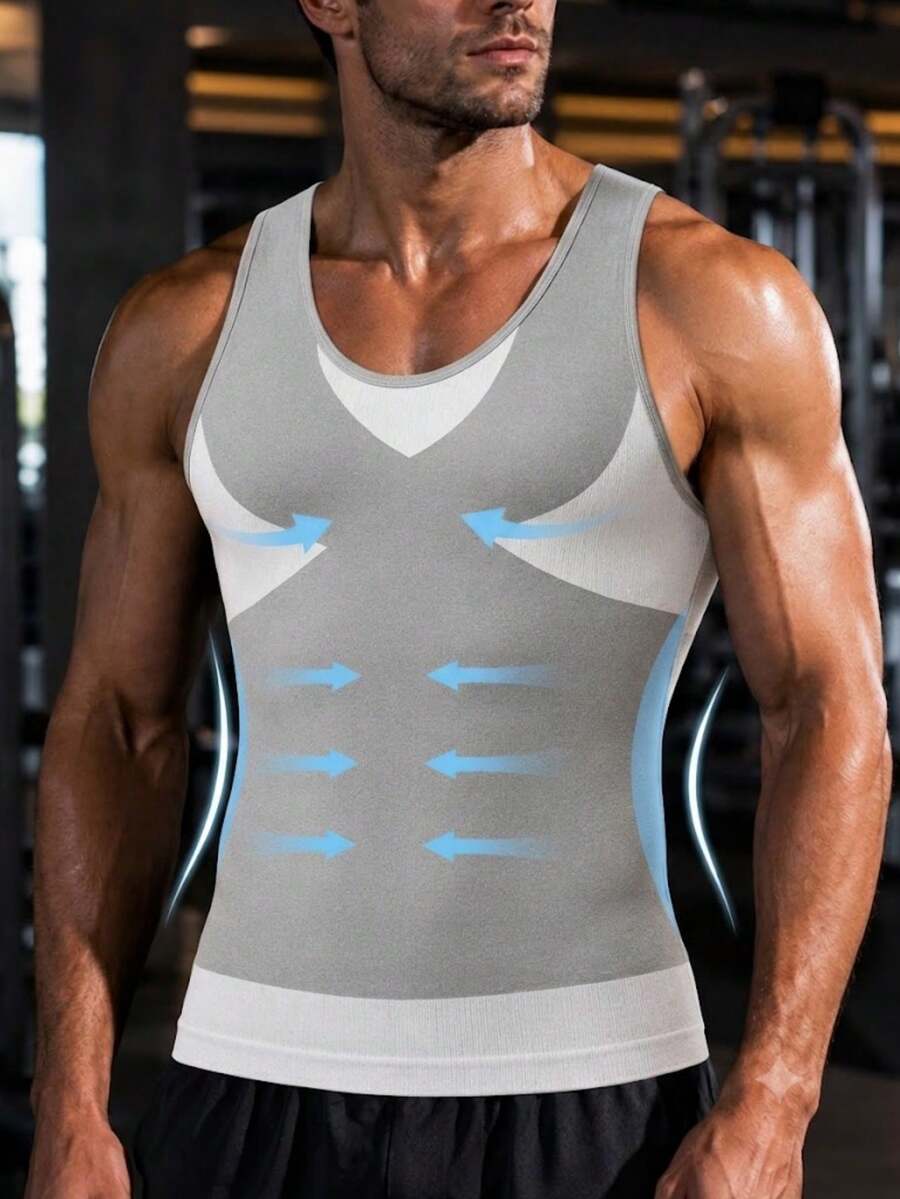 1 chiếc áo vest định hình nén, áo định hình cơ thể ôm sát không tay, định hình bụng, áo tank top nén ngực nam, đồ lót ôm sát - trắng - Xem 1