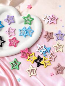 20/30/40pcs Hollow Star Hair Clips, Random Color Snap Clips, Cute Millennium-Style Hair Accessories, Fashionable Decorative Hair Clips For Daily Wear. - Multicolor - View 2