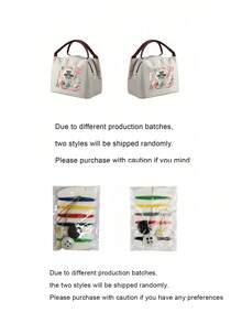 Handbag With Yarn, Scissors And Knitting Needles Print, Suitable For Storing Sewing Tools, Cosmetics And Small Personal Items. Multiple Fresh Striped Color Options, Suitable For Handmade Enthusiasts And Commuters, Artistic Handmade Healing Style, Perfect As A Practical Creative Gift For Girls Who Love Knitting And Sewing - Multicolor - View 11
