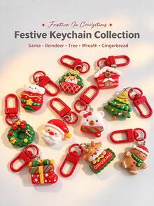 10pcs/20PCS Red Resin Cartoon Christmas Home Keychain – Cute Santa Claus Backpack Charm/Accessory – Gift For Best Friends - Multicolor - View 1