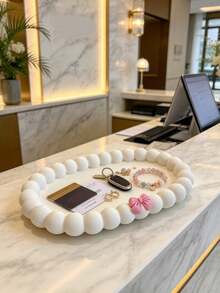 Jewelry Tray White Jewelry Tray Round Bead Decorative Storage Tray Earrings Necklace Ring Storage Box ,Multifunctional Storage Tray,Display Rack High Color Dresser Ornaments Home Display Tray Ladies Gift Home Ornaments - Multicolor - View 1