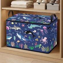 1PC Deep Sea Marine Creature Whale Shark Octopus Print Storage Box With Handles, Extra Large Capacity Foldable Organizer Bin For Closet Clothes Toys Sundries Storage, Space Saving Collapsible Container, Durable Multipurpose Home Decor - Navy Blue - View 7