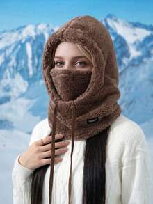 1pc Winter Unisex Ultra-Warm Windproof Thick Fleece Faux Fur Full Face Mask/Neck Warmer/Hooded Scarf/Ski Balaclava - Suitable For Outdoor Sports (Skiing, Snowboarding, Cycling, Motorcycle Riding, Hiking, Camping), Daily Commute, Ice Skating And Winter Vacation; Features Extreme Cold Protection, Breathability, Adjustable Drawstring Design; Material Is Fluffy And Comfortable; Essential Winter Gear And Fashion Accessory. - Multicolor - View 7