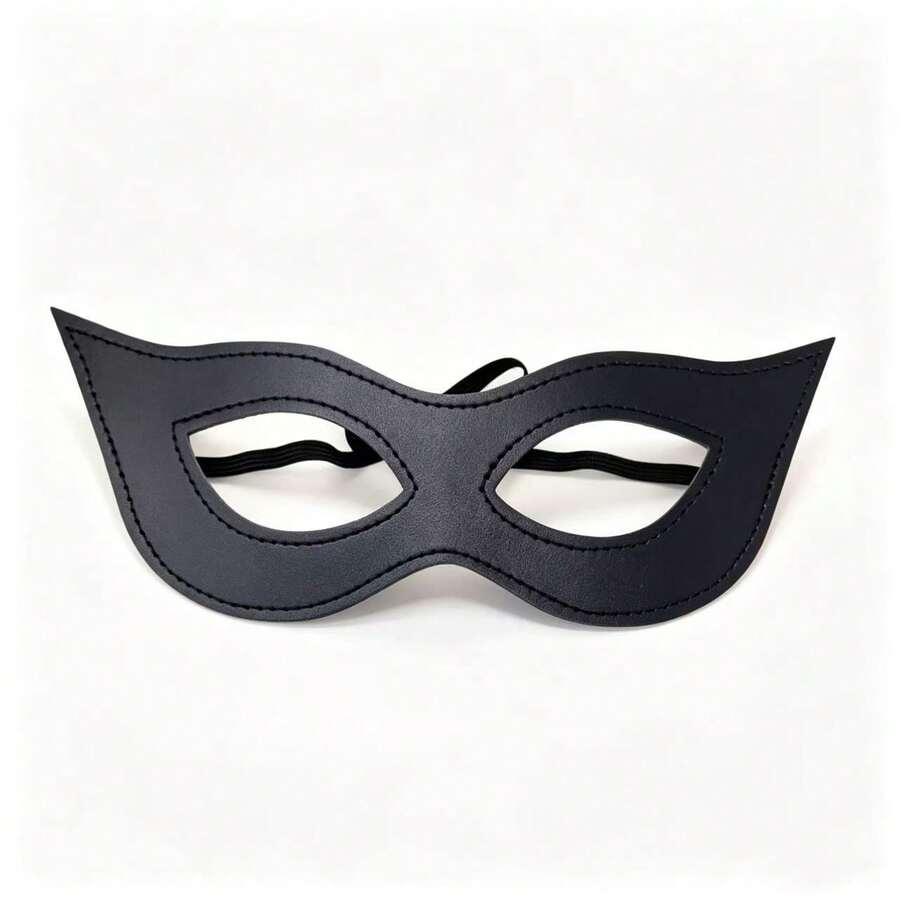 1pc Half Face Cat Eye Mask, Women's Black PU Leather Cat Mask, Suitable For Halloween Party Cosplay - Multicolor - View 1