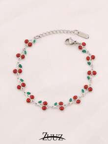1pc Stainless Steel Enamel Cherry Chain Bracelets For Women Fashion Simple Elegant Colorful Fruit Bracelet Jewelry - Bracelet - View 19
