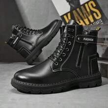 British Style Boots Work Boots High-Top Shoes - Black - View 1