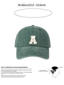 1pc Unisex Vintage Washed Baseball Cap -A-Z Letter Print Pattern - Multiple Vintage Colors Available - Soft Texture Adjustable Dad Hat - Dark Green - View 6