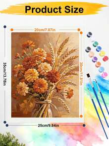 Paint By Numbers Kit Autumn Zinnias & Wheat Still Life, DIY Hand-Painted Acrylic Painting, Home Wall Decor - A - View 7