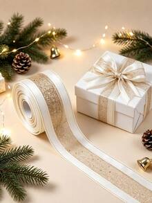 Ruy băng satin kim loại đính kim sa vàng viền trắng, phù hợp trang trí cây thông Noel, gói quà, làm nơ đám cưới và vòng hoa, ruy băng satin thủ công polyester kim sa vàng bóng bền, phù hợp cho đồ thủ công DIY, trang trí nhà cửa, phụ kiện tiệc Giáng Sinh - nhiều màu - Xem 2