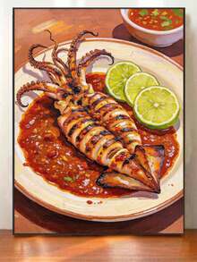 DIY Paint By Numbers Kit Grilled Squid Food, Hand-Painted Acrylic Painting, Home Wall Decor Art - A - View 3