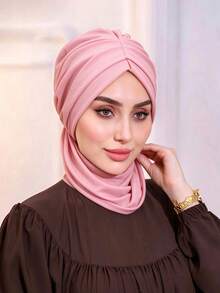1pc Women's Instant Turban Elegant Minimalist Solid Color Slip-On Hijab, Versatile Multi-Functional Non-Slip Sweat-Absorbing Headscarf With Different Wearing Styles, Ruched Design For 3D Full Look, Modal Jersey Fabric Comfortable Soft Skin-Friendly, Suitable For Daily Wear, Yoga And Sports - Multicolor - View 12