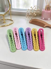 6pcs/Set Minimalist Dopamine Glossy Wavy Hair Clips, Candy Color Bangs Clips, Straight Hair Clips, Hair Accessories Material Hair Clips Headwear - Multicolor - View 4