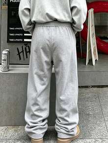 Halloween, Christmas, Holiday Outfit Spring/Autumn Men's Fashion Casual Pants, Spring/Autumn/Winter Versatile Straight Leg Casual Long Pants, Elastic Waistband With Adjustable Drawstring, Commute Outdoor, Slimming Loose Fit Daily Versatile - Light Grey - View 6