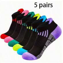 1/5/6/10 Pairs Women's Spring/Summer Compression Sports Socks - Low-Cut, Shock-Absorbing, Breathable, Moisture-Wicking, Arch Support, Suitable For Running, Cycling, Hiking And Outdoor Activities, Random Colors - Multicolor - View 8