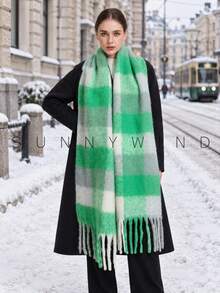 1件女款彩色格紋通勤優雅活潑時尚保暖百搭聚酯纖維圍巾，適合秋冬日常使用 - 彩色 - 查看 2