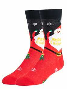 3/1 Pair Men's Creative Santa Claus Raising Hands Snowflake Print Mid-Calf Socks, Funny Christmas Gift, Autumn/Winter Socks - Multicolor - View 7