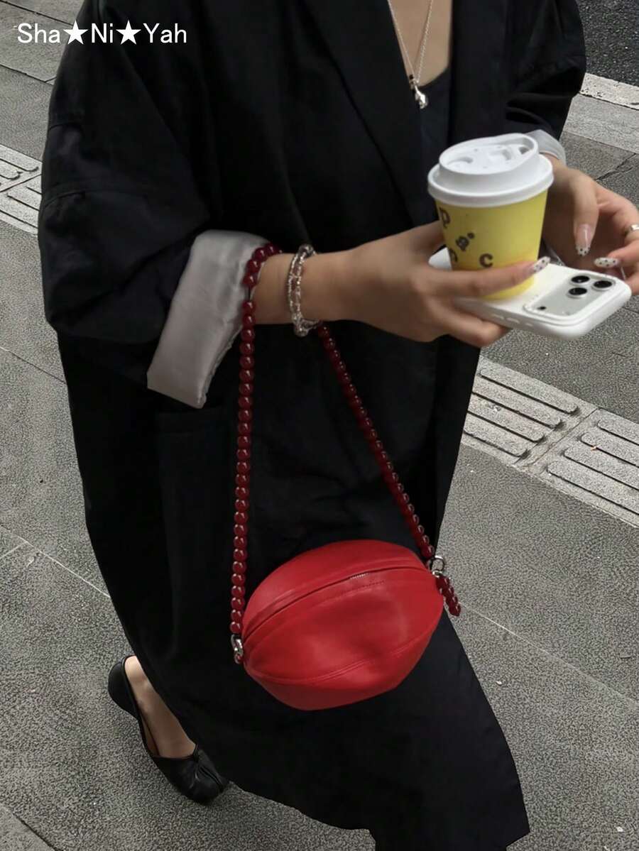 2026新款韓式風高級時尚串珠足球迷你包，百搭單肩手提包，斜跨小圓包