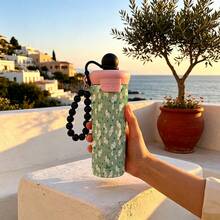 1PC 600ML Creative Small Floral Pattern, Creative Cow, Cartoon Dog Pattern Stainless Steel Cup, Dual-Use Coffee Cup, Portable Straw Cup, Fashionable Lanyard , Suitable For Office, Home, Gift Recommendation, Coffee/Milk/Tea - Multicolor - View 4