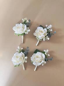 6pcs Elegant White Calla Lily With Artificial Greenery Mori Style Corsage Set, Suitable For Groom, Bride, Wedding Decor, Evening Party, - Multicolor - View 3