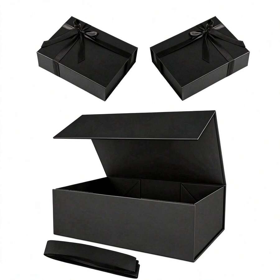 1 buah Kotak Hadiah Magnetik Mewah Hitam, Kotak Keras Persegi Panjang Lipat dengan Pita Sutra Hitam yang Dapat Dilepas, Kotak Penyimpanan Hadiah Besar yang Dapat Digunakan Kembali, Cocok untuk Souvenir Pernikahan, Ulang Tahun, Natal, Undangan Pengiring Pengantin, Kemasan Bisnis - hitam - View 1