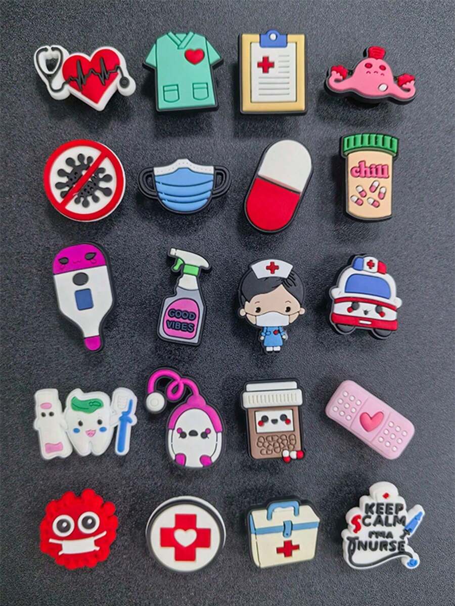 20Pcs Medical Themed Shoe Charms, Assorted Healthcare Designs, Nice Gift Option - Multicolor - View 1