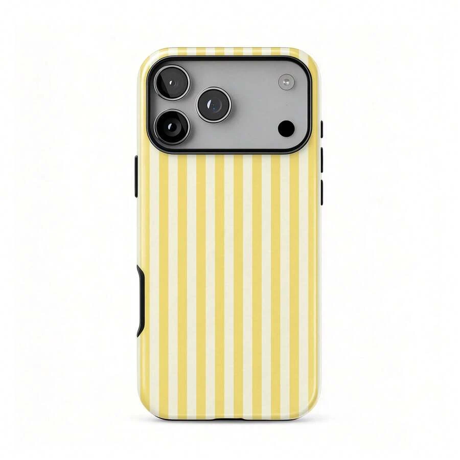 Summer Fresh Yellow Striped Aesthetic Phone Case Hard Shell Protective Cover For Girls Compatible With IPhone 18 17 16 15 14 13 12 11 Pro Max - Yellow - View 1