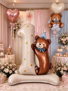1pc 96cm Base Small Energy Digital 1 Aluminum Foil Balloon, Suitable For 1st Birthday Party, Birthday, Graduation Ceremony, Wedding Celebration... - View 1