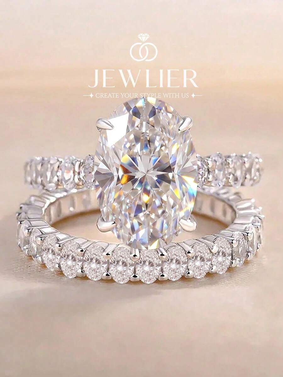 1 Set Lightweight Luxury Cubic Zirconia Sparkling Charming Promise Ring, Exquisite Jewelry, Suitable For Weddings, Evening Parties And Other Occasions - Light Luxury Ring Set - View 1