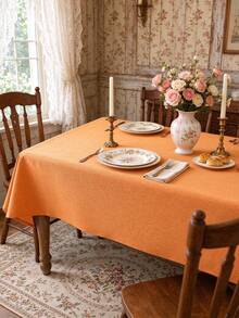 1pc Minimalist Vibrant Orange Tablecloth, Crisp And Smooth, Wrinkle-Resistant, Suitable For Home Daily Use, Holiday Gatherings, Parties And Restaurant Display - Orange - View 4