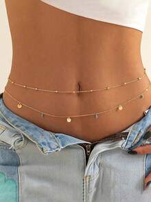 1pc Exaggerated Sexy Metal Starfish Shell Faux Pearl Belt, Ocean Vacation Style, Suitable For Women's Daily, Party And Holiday Wear - Gold 2 - View 2