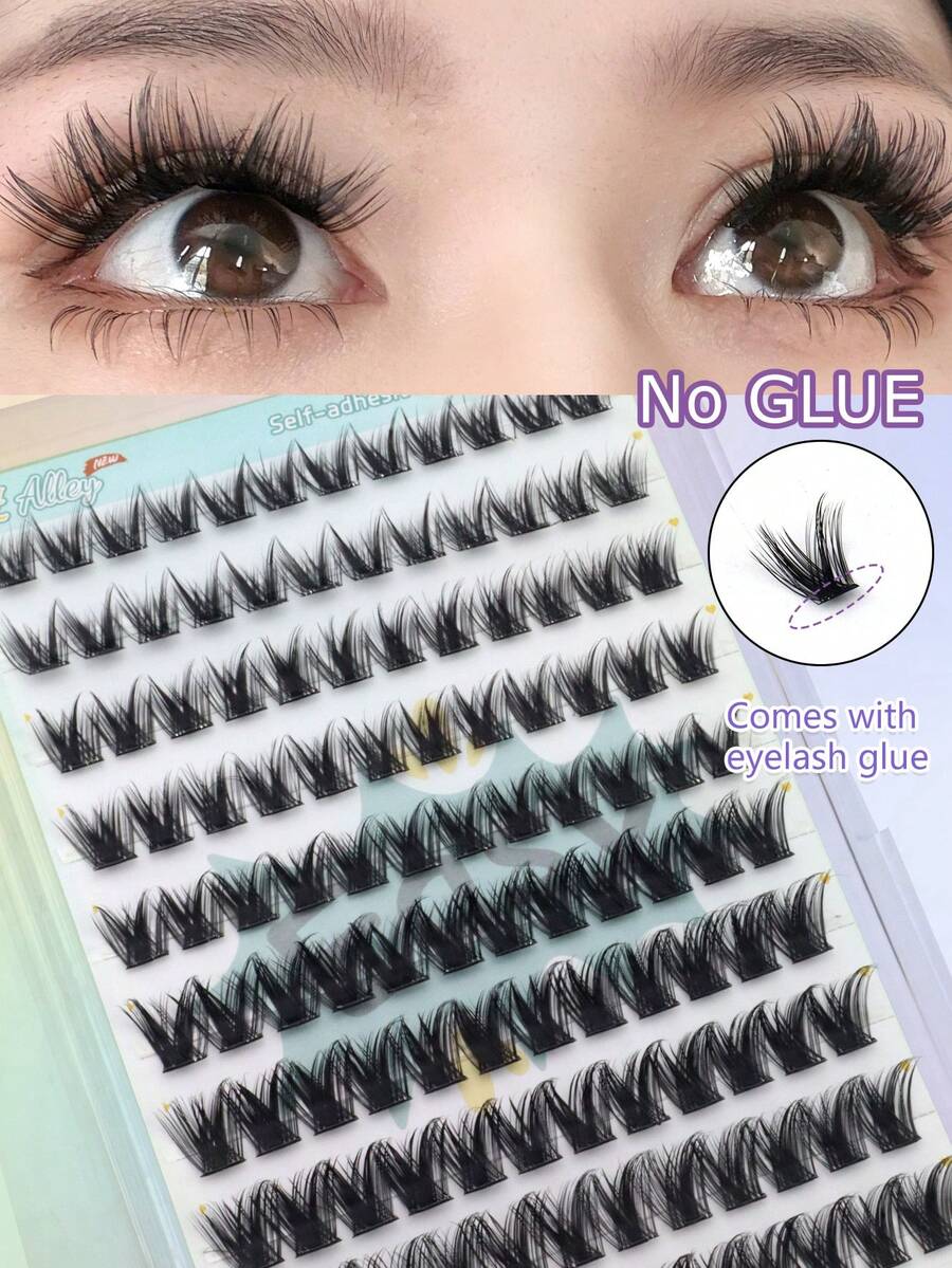 120 Clusters Glue-Free Self-Adhesive D-Curl European & American Style Dense Segmented False Eyelashes, DIY Fluffy Mink-Like 30D Waterproof Durable Daily Makeup Eyelash Extensions - D - View 1