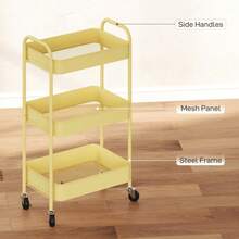 Three-Tier Steel Storage Trolley - Yellow On-Site - Yellow + Steel - View 5