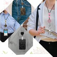 1 Set Leopard Print ID Badge Holder, Retractable Badge Reel With Silicone Round Acrylic Lanyard, Detachable Beaded Halter, ID Card Holder Protective Sleeve Card Bag, Suitable For Doctors, Nurses, Teachers, Interns, Office Workers, Exquisite Holiday Gift - Fashionable - View 9