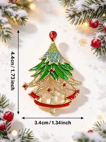 3pcs All-Season Versatile Vintage Rhinestone Christmas Tree Brooch Gift Set, Comes With Red Gift Box For Easy Storage And Organization, Suitable For Cardigans, Trench Coats, Canvas Bags, Christmas Parties And Holiday Outfits - Multicolor - View 3