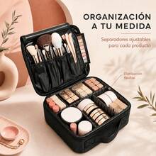 Portable Oxford Cloth Makeup Organizer With Adjustable EVA Dividers, Cosmetic Case With Brush Slots And Waterproof PVC Lining, 23x26x9cm - Black - View 7